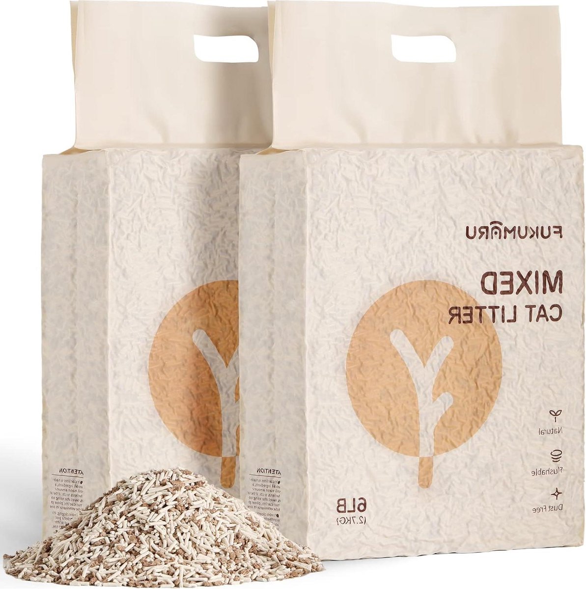 Tofu Kattenbakvulling - 54 kg gemengde appelhoutkorrels - stofvrij en licht klonterend - geurbestrijdend - doorspoelbaar - weinig residu