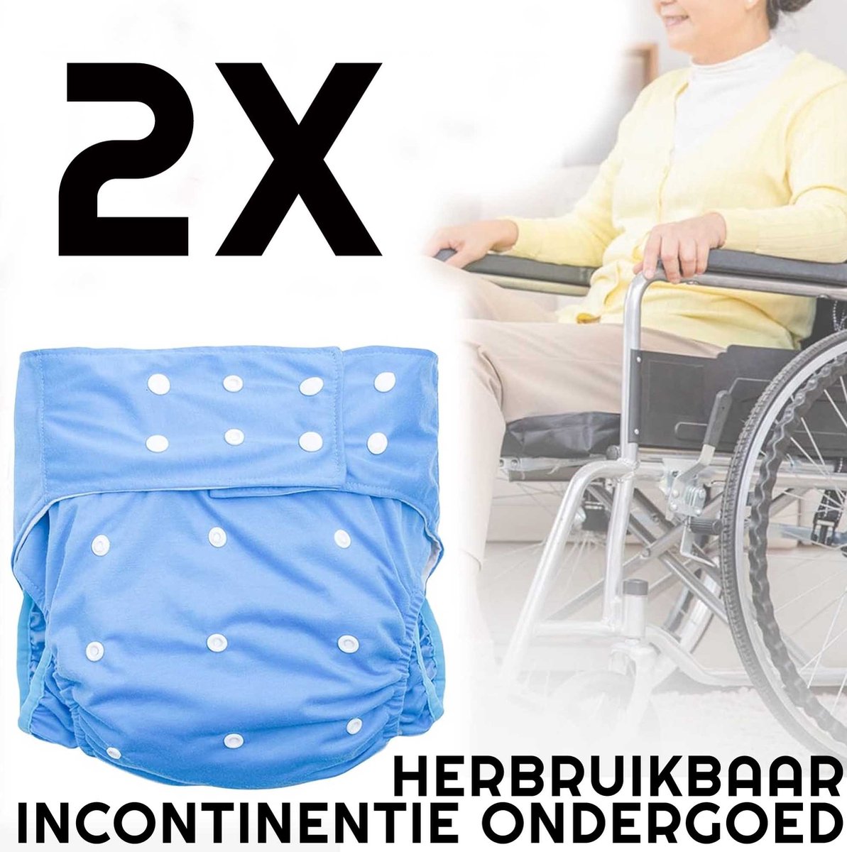 2 stuks herbruikbare incontinentieluiers - Herbruikbaar ondergoed voor ouderen - Uitwasbaar - Topkwaliteit - In maat verstelbaar - Wasbaar