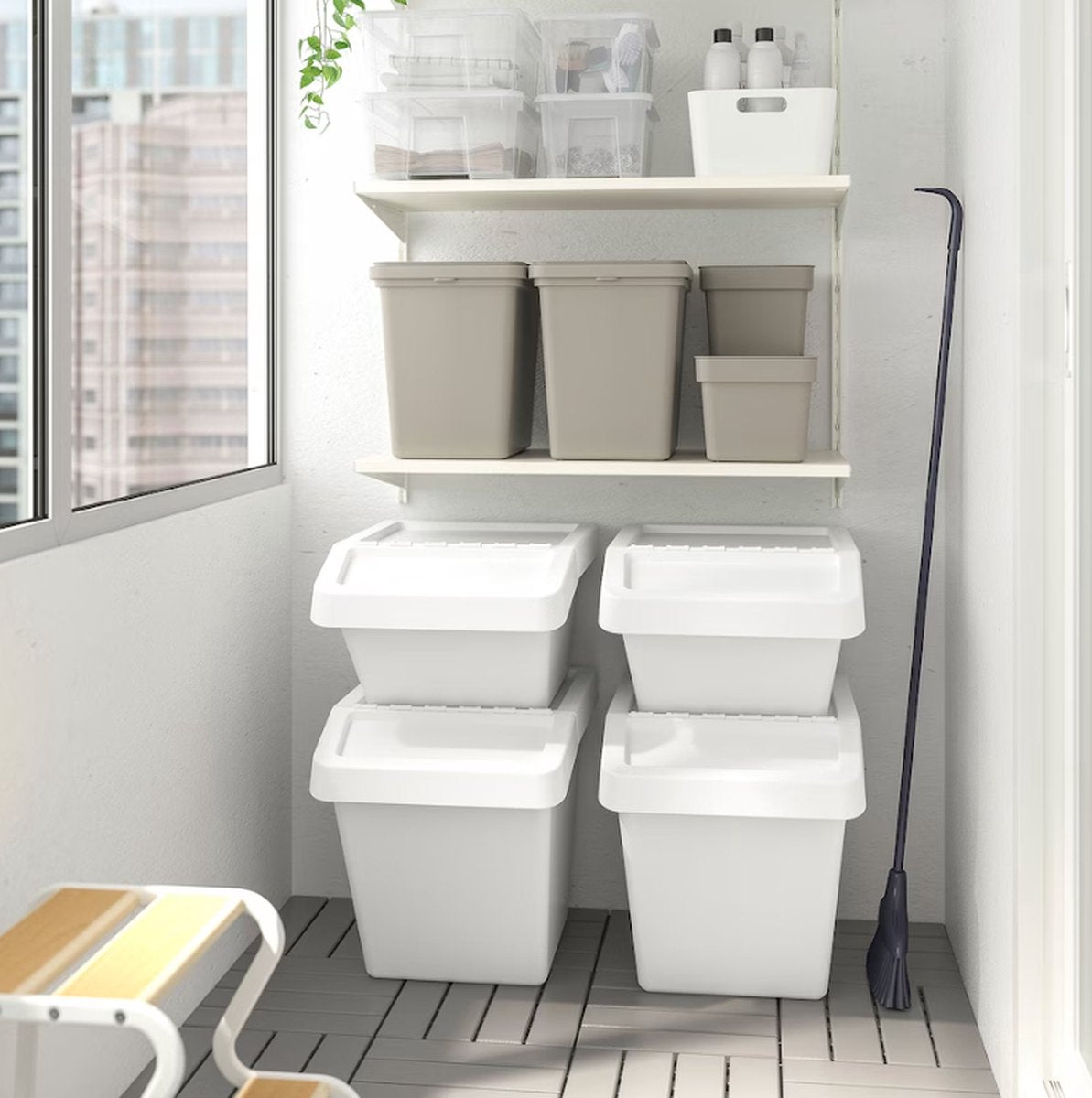 Opbergbox Met Deksel - Afvalbak - Papierbak - Stapelbak - Makkelijk Sorteren - Wit - 60 Liter - Kleding Opbergbox - 55x41x45 CM