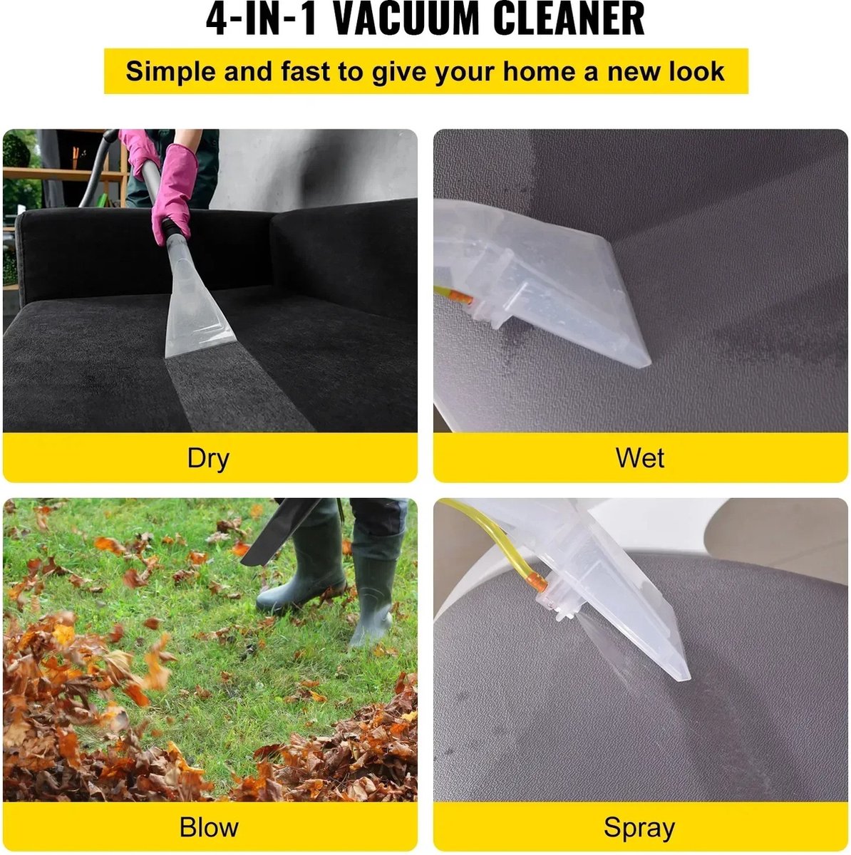Carpet cleaner vacuum cleaner with spray technology 4 in 1 - Wet&Dry vacuum cleaner - Carpet cleaner - Stain cleaner Upholstery cleaner Sofa & Furniture cleaner - Carpet device Furniture cleaner - Hair remover Vacuum cleaner Pet hair