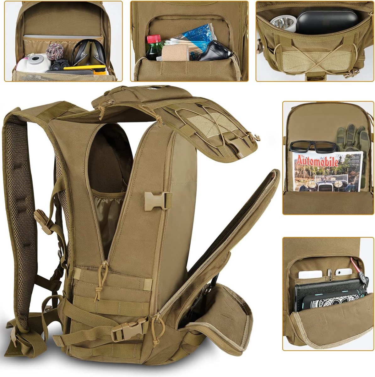 45L Heren Rugzak, Wandelrugzak, Militair, Outdoor, Grote Werktas, Leger Survival Tactische Rugzak Waterdicht Reizen, Tactische Rugzak voor Trekking, Kamperen, Reizen, Jagen
