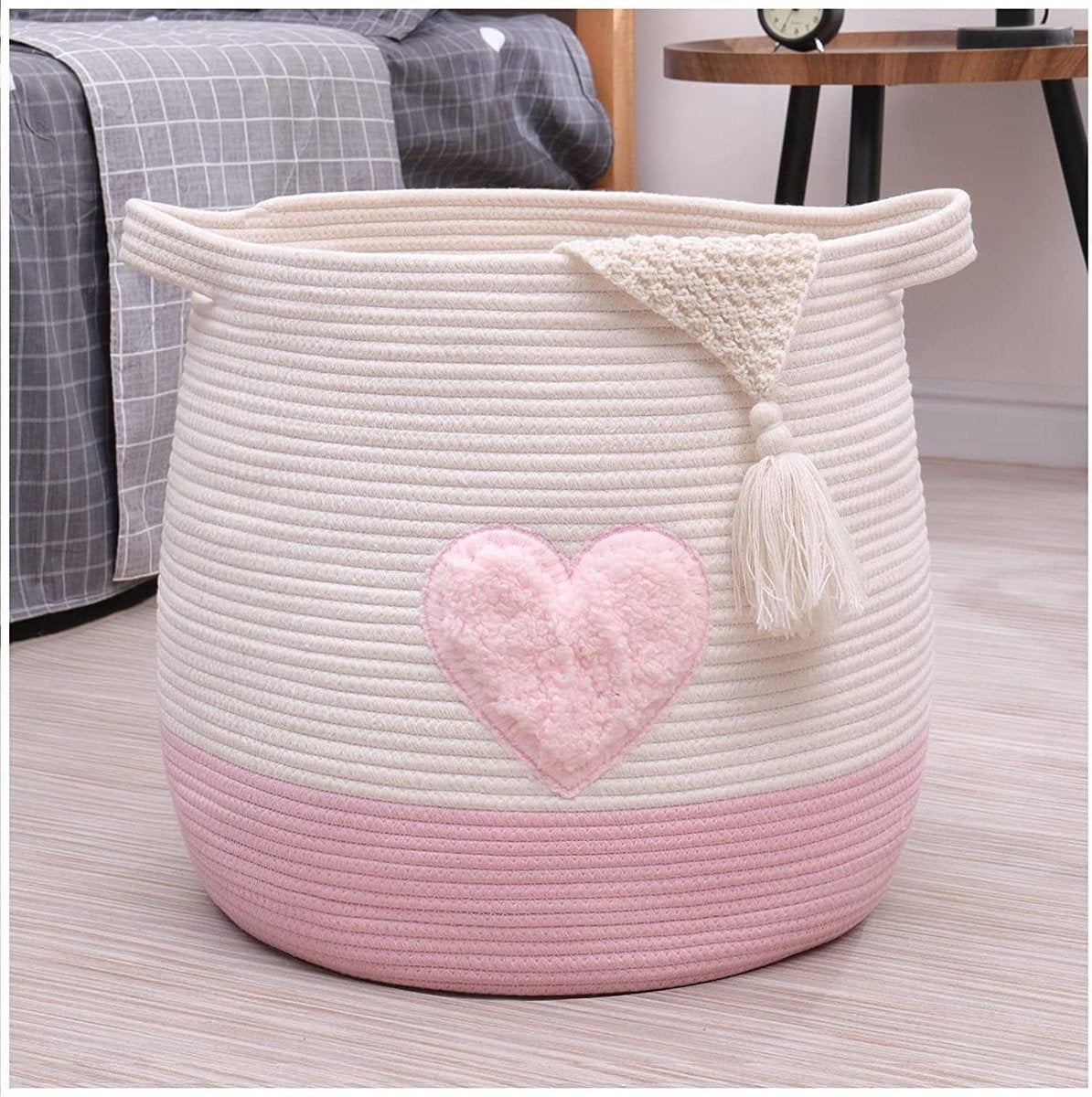 Large Cotton Rope Woven Storage Basket - Toy Organizer - Laundry and Blankets - Round Gift Basket - Nursery - 45 x 43 cm - Patented Product - Pink Wicker Basket
