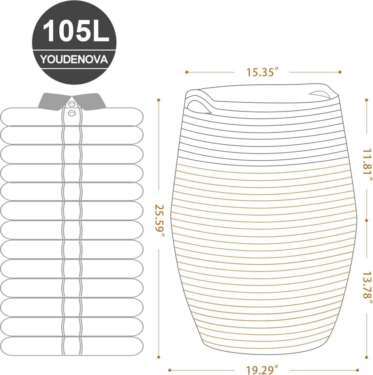 Wasmand Grote geweven katoenen touw mand voor wasgoed - Wasmand voor wasserette of slaapkamer - Hoogte 256 cm - Bruin. Waszak