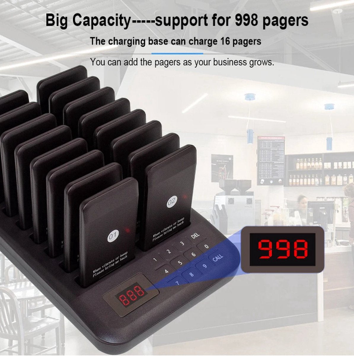 Oproepsysteem horeca - 16 STUKS - 800m - Oproeppieper - Restaurant Pager - Draadloze Oproepbuzzer