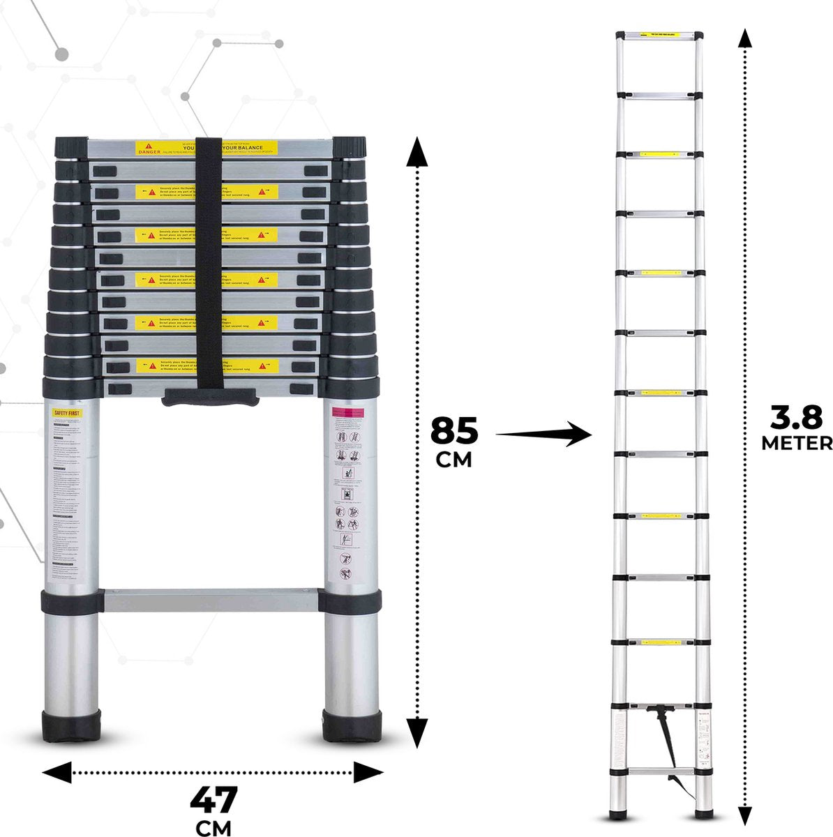 Telescopische Ladder - Telescopische Vouwladder - 2,6M Werkhoogte - Aluminium - 2,6M