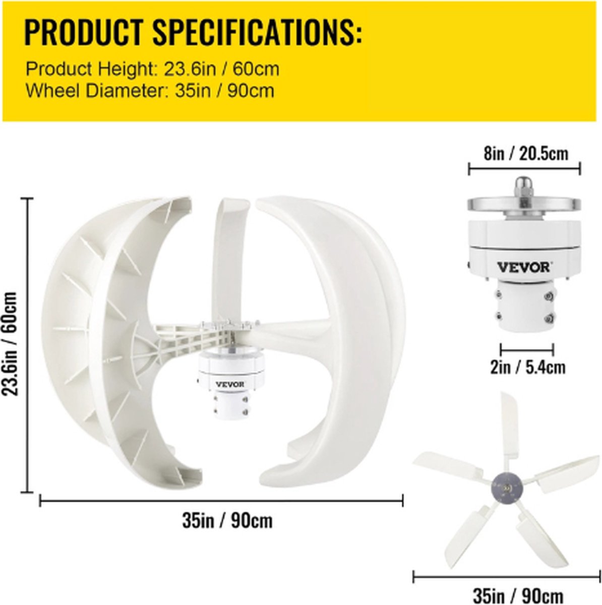 Windturbine - Alternatieve Energie Generator - Windmolen Generator - 600W - Wind Energie - Wit