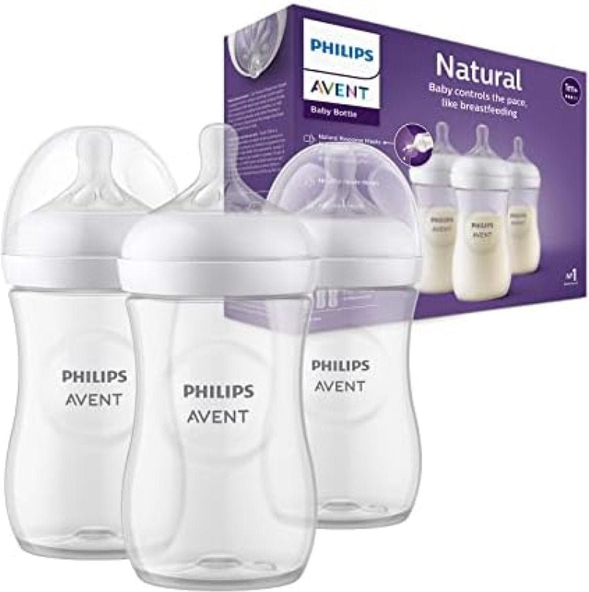 Philips Avent Natural Response Baby Bottle - 3 260ml baby milk bottles for newborns and older babies, BPA-free, for 1 month and up (model SCY903/03)