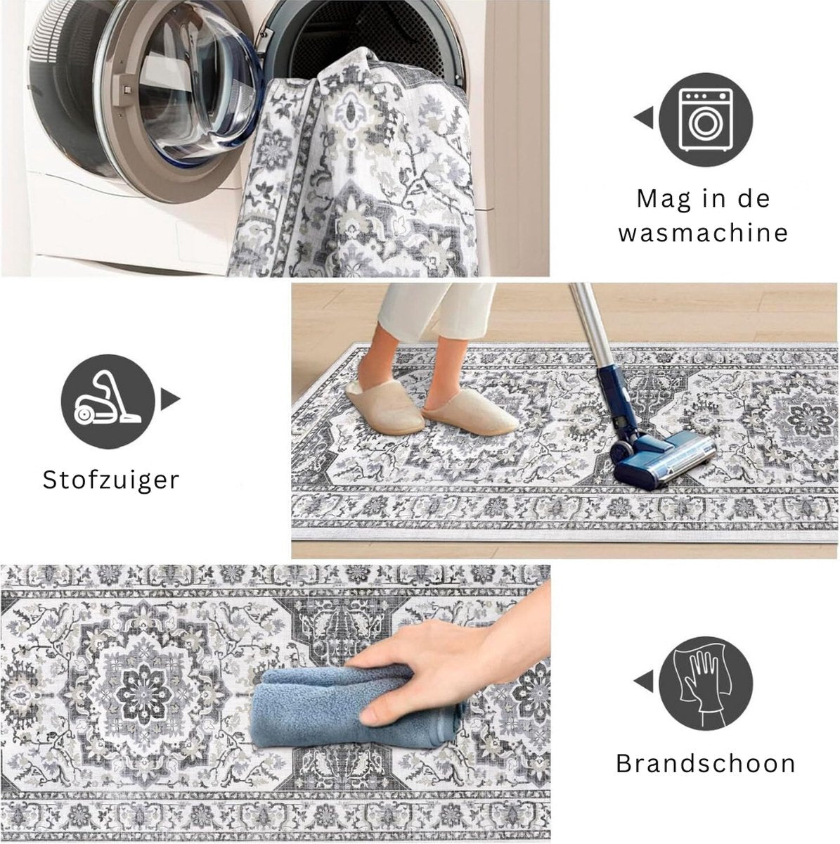 Hallway Runner - Boho - Carpet - 60x180 cm - Runner - Grey - Washable - Non-slip - Hallway - Carpet for hall - Bedroom - Living room - Kitchen runner