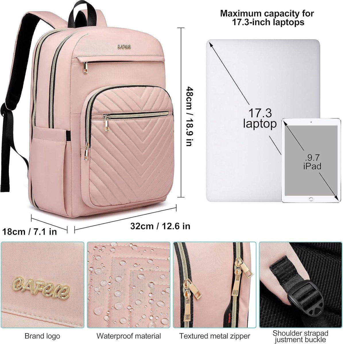 Rugzak voor Vrouwen - 17.3 Inch Laptop - Modieus Reizen Werk Anti-diefstal - Rugzak Zakelijke Computer Waterdicht - Roze Grote College Rugzak - Dames