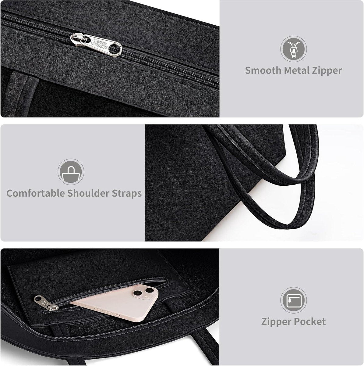 Large Shopper Bag for Women - Waterproof PU Leather Handbag with Zipper for Work and Travel Zipper Tote Bag
