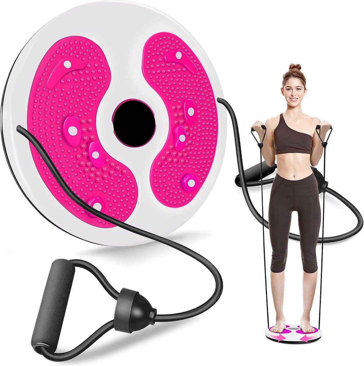 Beentrainer - Waist Twist Disc - Arm Trainer - Twisting - Fitness - Rotating Disc - White/Pink