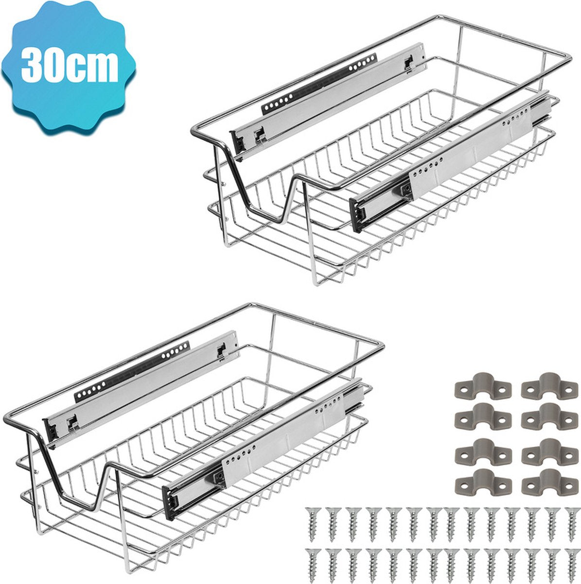 2x Telescopische lade voor keuken- en slaapkamerkasten - Keukenlade - Schuiflade - Voor 30 cm kastbreedte - 215 x 445 x 135 mm