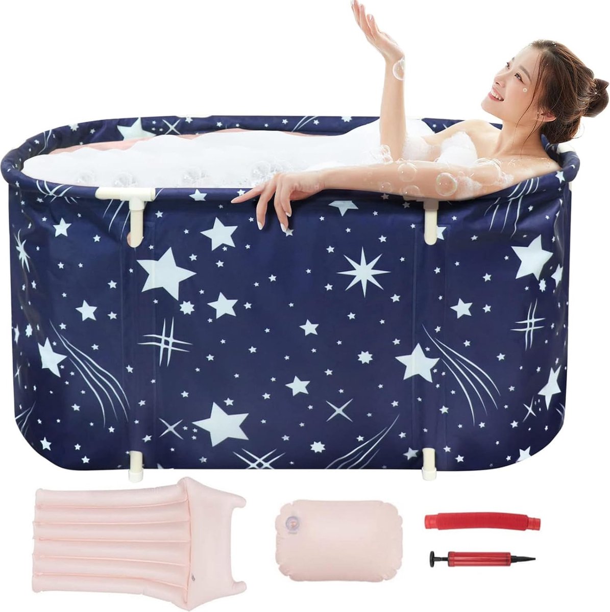 Foldable bathtub for adults, bathtub for shower, collapsible bathtub, mobile bathtub portable with inflatable pillow, ideal for home spa, 115 x 63 x 50 cm