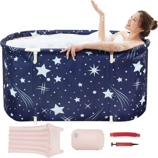 Foldable bathtub for adults, bathtub for shower, collapsible bathtub, mobile bathtub portable with inflatable pillow, ideal for home spa, 115 x 63 x 50 cm
