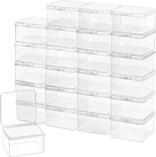 Kleine Doorzichtige Plastic Opbergdoosjes met Scharnierend Deksel - Set van 24 - L62 x B62 x H4 cm - Mini Vierkante Doosjes voor Pillen, Kralen, Sieraden & Knutselspullen. doorzichtig doosje
