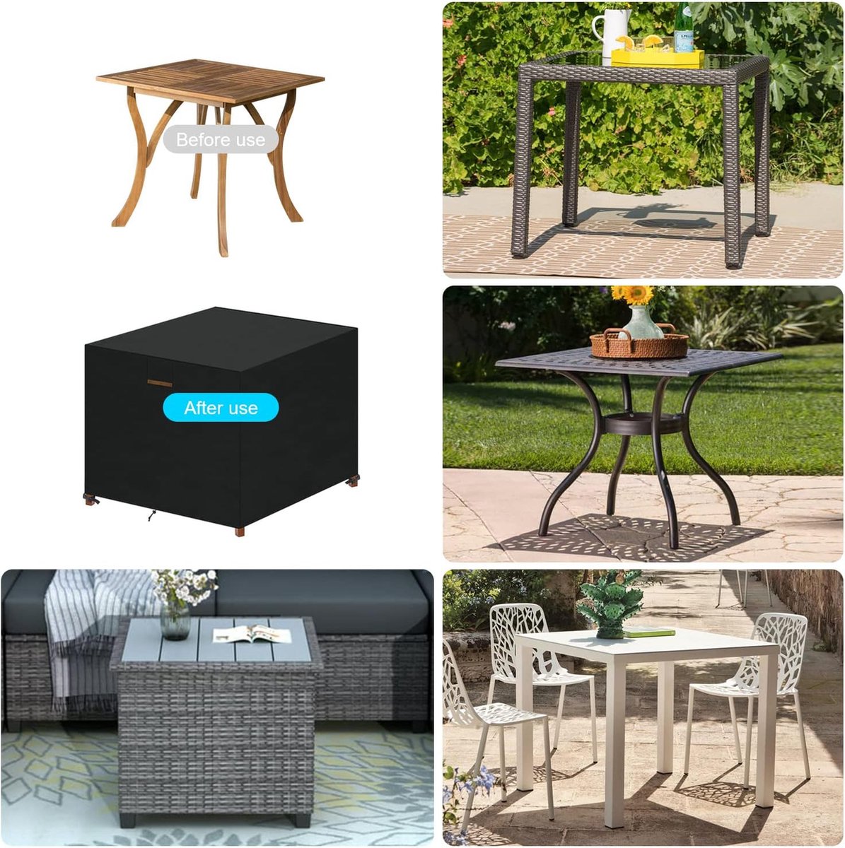 Beschermhoes voor tuinmeubelen, waterdicht, afdekzeil, tuinmeubelen, afdekking, winterbestendig, tuintafel, afdekhoezen, balkonmeubelafdekking, 420D Oxford, tafelafdekking, tuinmeubelhoezen, 84 x 84 x 80 cm