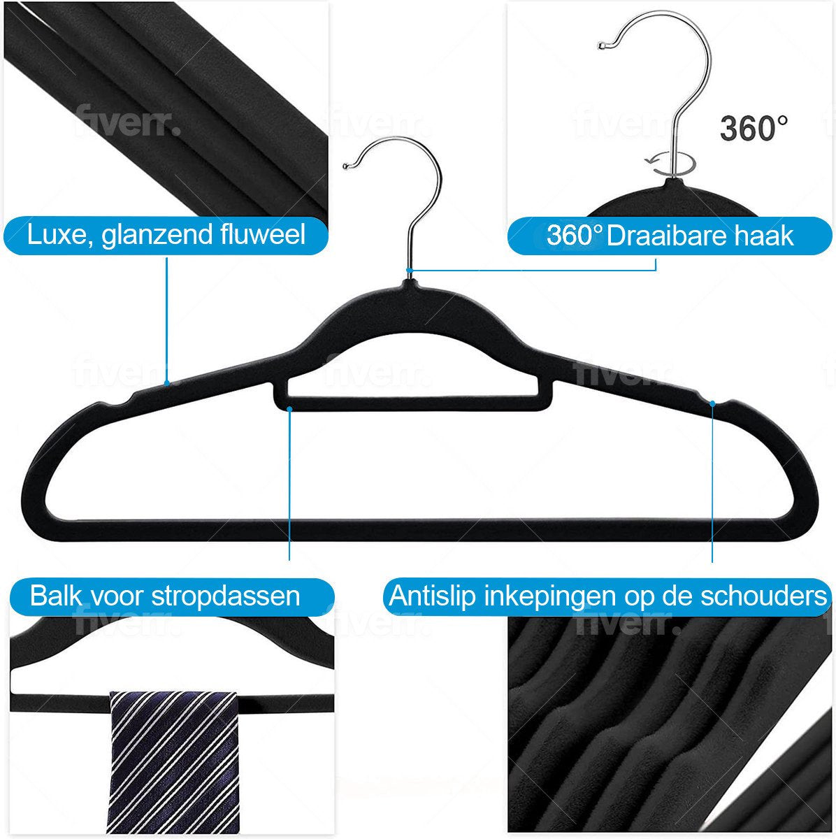 Life's Green® Fluwelen Kleerhangers - 30 Stuks - Kledinghangers - Anti-slip - Velvet - Zwart