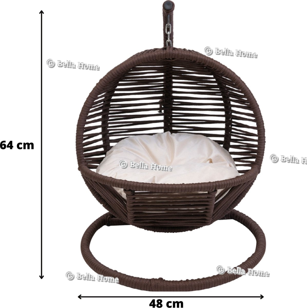 Bella Home Simba - Mini hangstoel - Kat - Hond - Bruin - Crème kussen