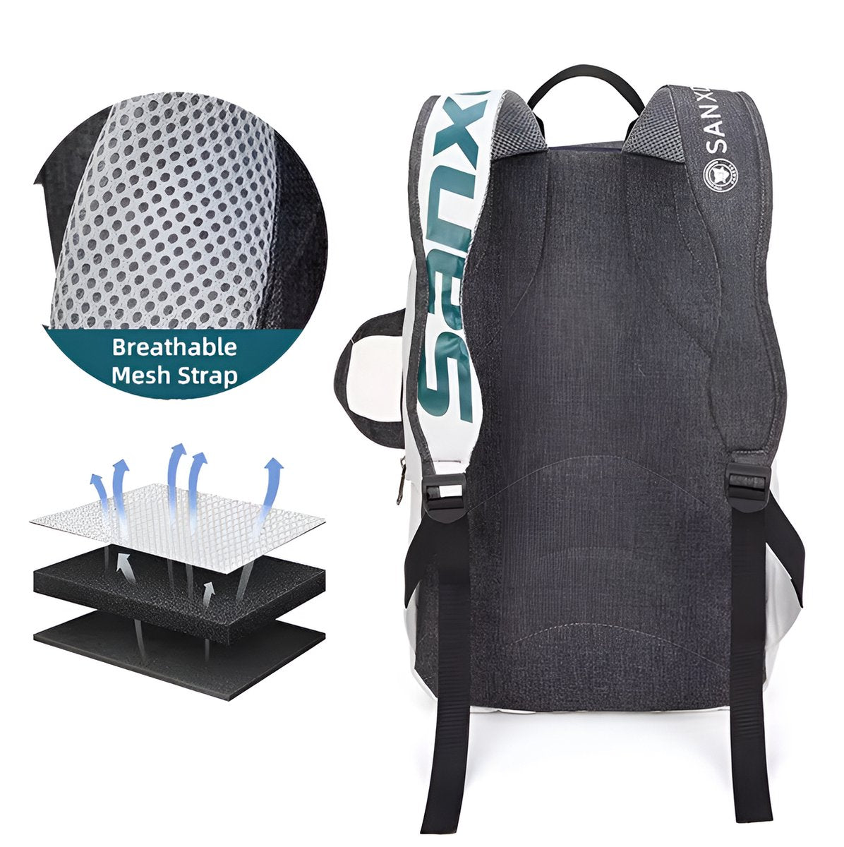 E-Shop4u - Tennis Bag - Foldable Tennis Backpack - Racket Sports - Grey - Foldable - Tennis Racket - Squash - Badminton - Padel - Shoes - Clothing - Sport - Travel - Hiking - Free Shipping