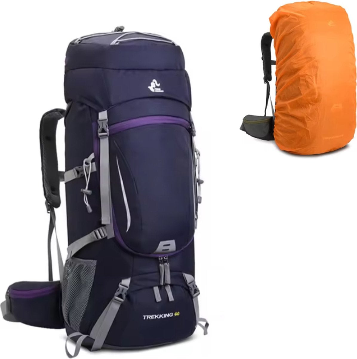 E-Shop4u® - Hikingrugzak - Rugzak - 60L - Paars - Waterdicht - Nylon - Bergbeklimmen - Wandelen - Kamperen - Vissen - Outdoor - Avontuur - Backpack Organizer