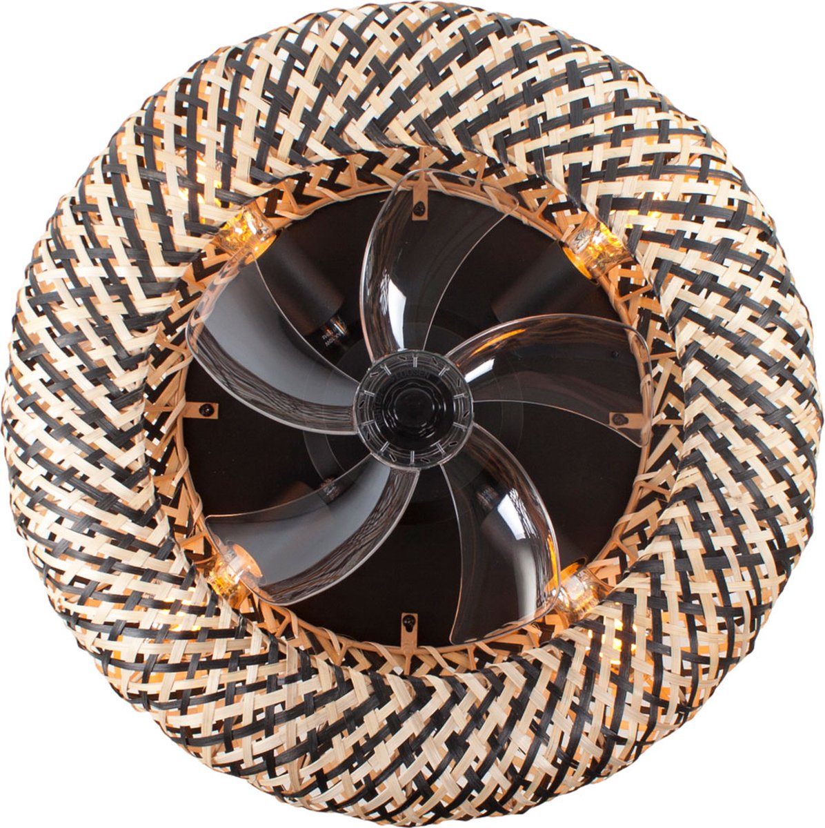 Ceiling fan with light - Rattan natural / black Ø 50 cm