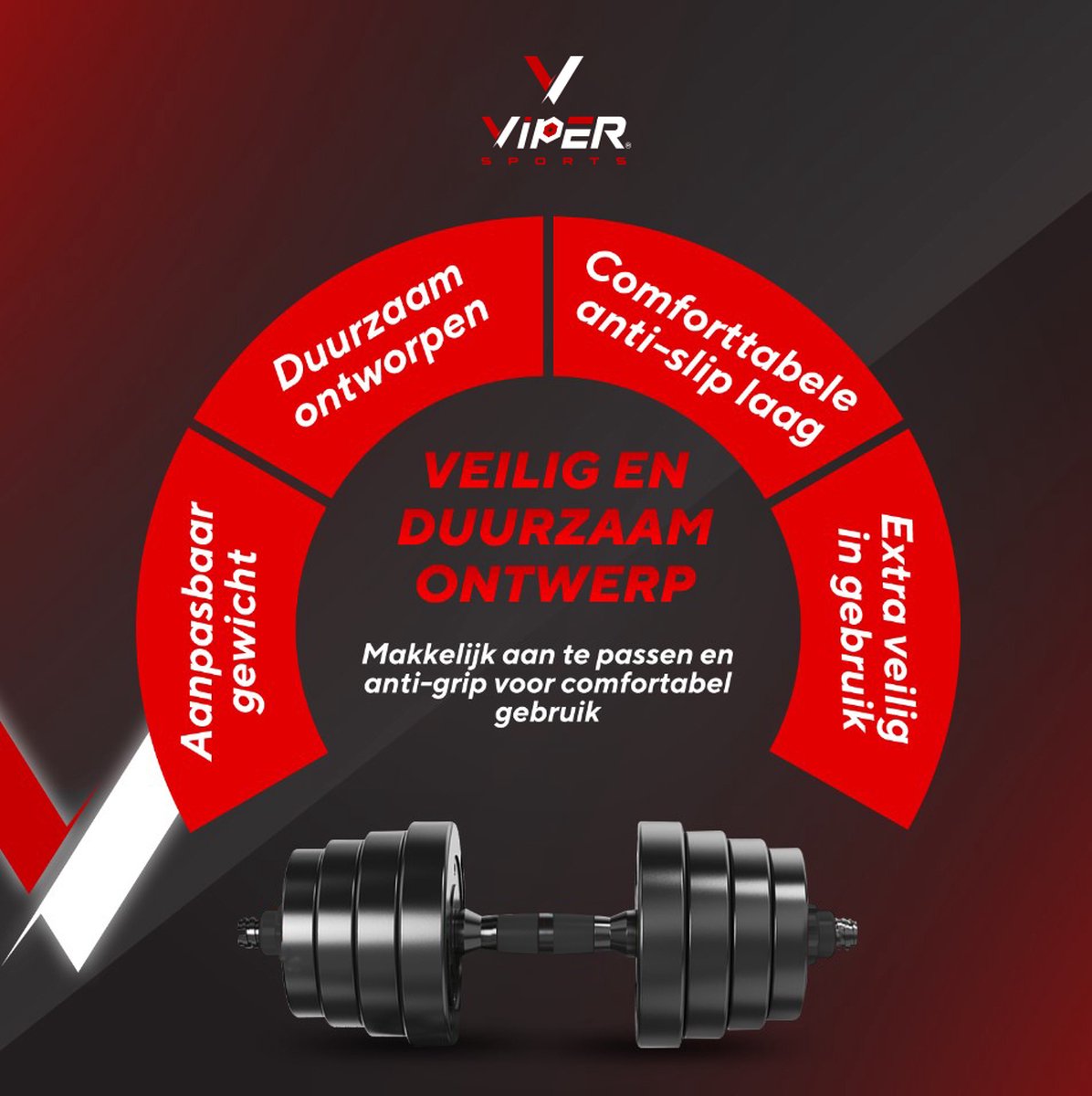 Viper Sports Adjustable Dumbbell Set up to 30 kg - Dumbbell Set - Professional 2-in-1 Dumbbell Weight Set - User-Friendly Fitness Bar - Dumbbell - Black