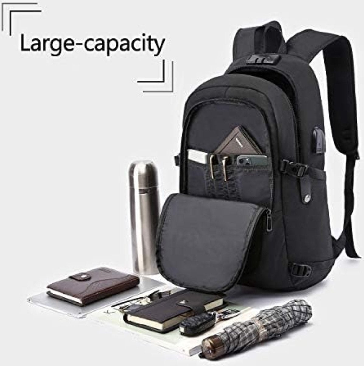 Laptop Rugzak, Zakelijke Anti-diefstal Rugzak voor Mannen Vrouwen met USB-oplaadpoort en Slot, Slanke Duurzame Waterbestendige Schooltas Computertas Geschikt voor 15,6 inch laptop Notebook