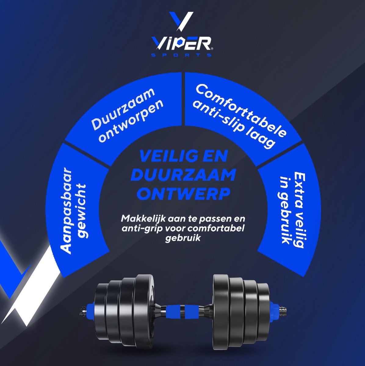 Viper Sports adjustable dumbbell set up to 30 kg - Dumbbell set - Professional 2-in-1 dumbbell set weights - User-friendly fitness bar - Dumbbell - Blue