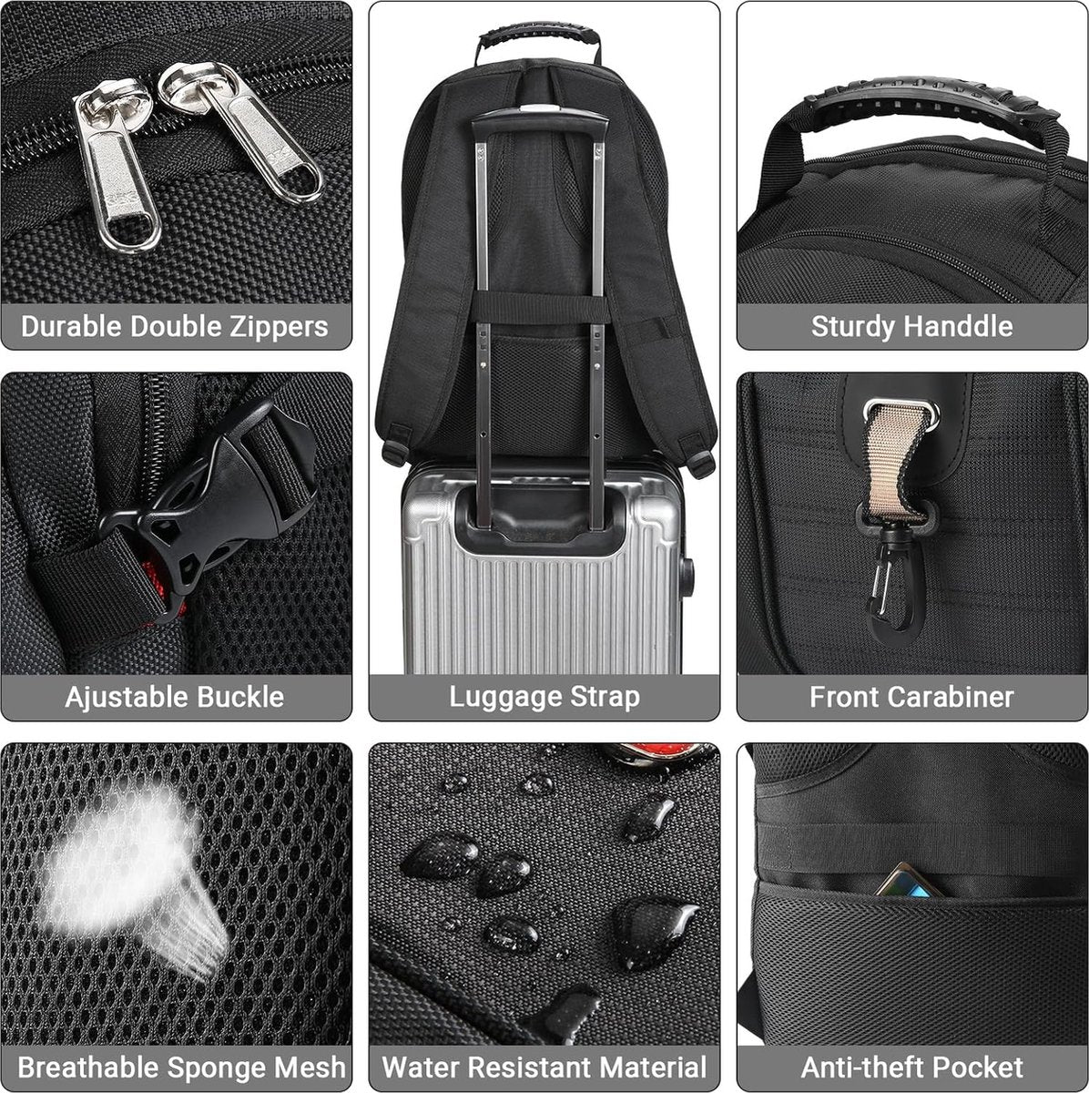 Rugzak voor heren, 17 inch laptop, schoolrugzak, werkrugzak, reisrugzak, waterdichte werktas, zakelijke reisrugzak mannen, grote schooltas voor werk, universiteit, reizen, school, zwart