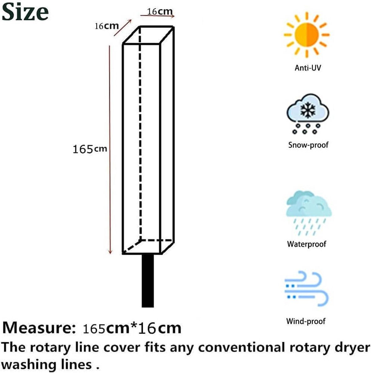 Beschermhoes voor droogmolen - waterdichte hoes voor zweefparasols - hoge dichtheid Oxford met PVC-coating - ritssluiting - 600D zwart - 16x16x165 cm Hoes voor droogmolen