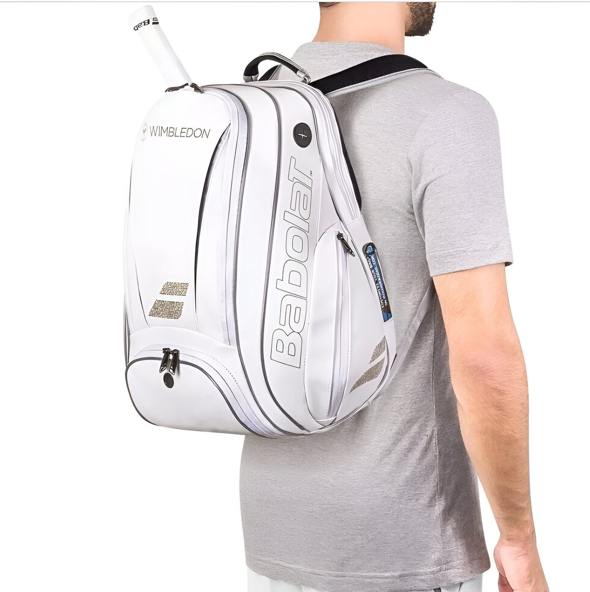 E-Shop4u - Tennis Bag - Tennis Backpack - White - Polyester - Tennis Racket Bag for Men and Women - Ventilated Shoe Compartment - Durable and Stylish Design - Squash-Tennis-Badminton-Pickleball-Padel