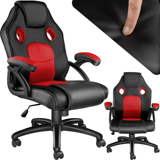 tectake® Gamingstoel - met Kantelfunctie, Directiestoel, Bureaustoel op Wielen - In Hoogte Verstelbare Ergonomische Bureaustoel - PC Stoel - Zwart/Rood