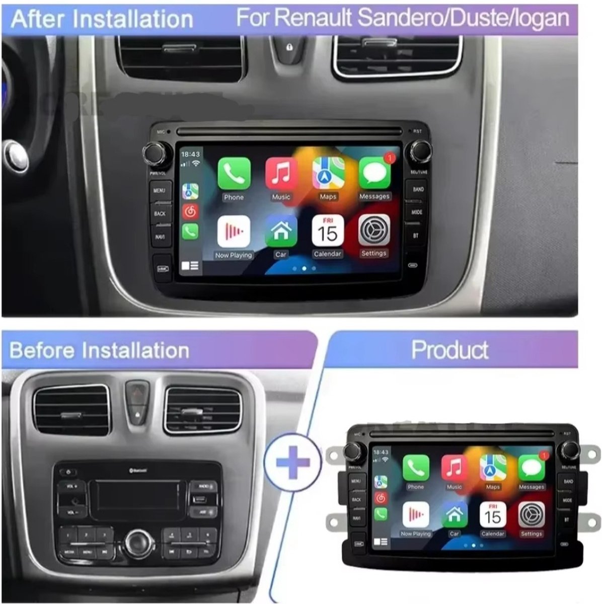 Dacia & Renault | Logan, Dokker, Duster, Sandero, Lodgy, Capture, Symbol | 2010 - 2020 | Carplay & Android auto | 1GB & 32GB | Autoradio met navigatie | Radioscherm | 2010 2011 2012 2013 2014 2015 2016 2017 2018 2019 2020