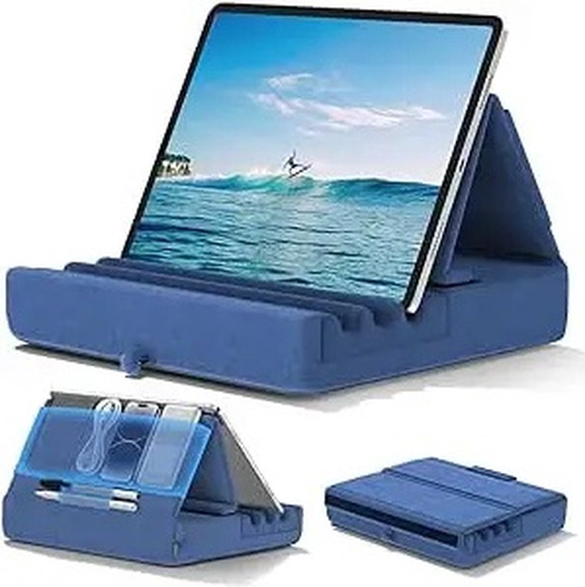 Foldable Tablet Cushion Holder - Suitable for iPad and Tablets - Soft and Sturdy with Pocket and Stylus Holder - Ideal for Use on Lap, in Bed, and on Desk