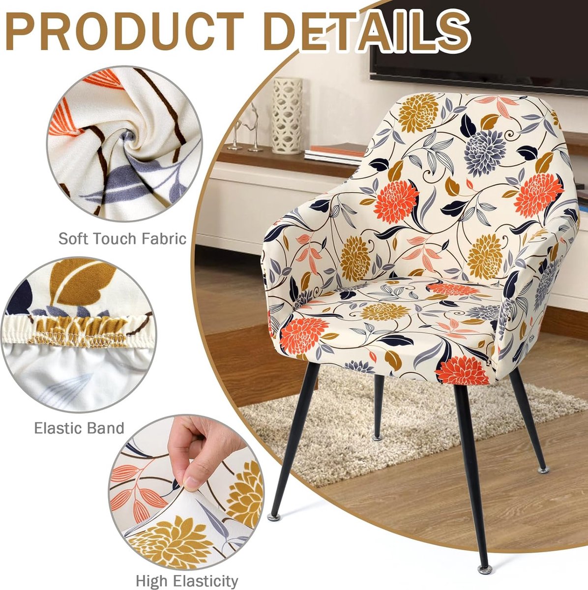 Stoelhoezen, rekbare stoelhoes, set van 2, kantelbare stoelen met armleuningen, afneembare hoes voor bureaustoelen, eetkamerstoelen, make-uptafel, stoel, keukenstoelen