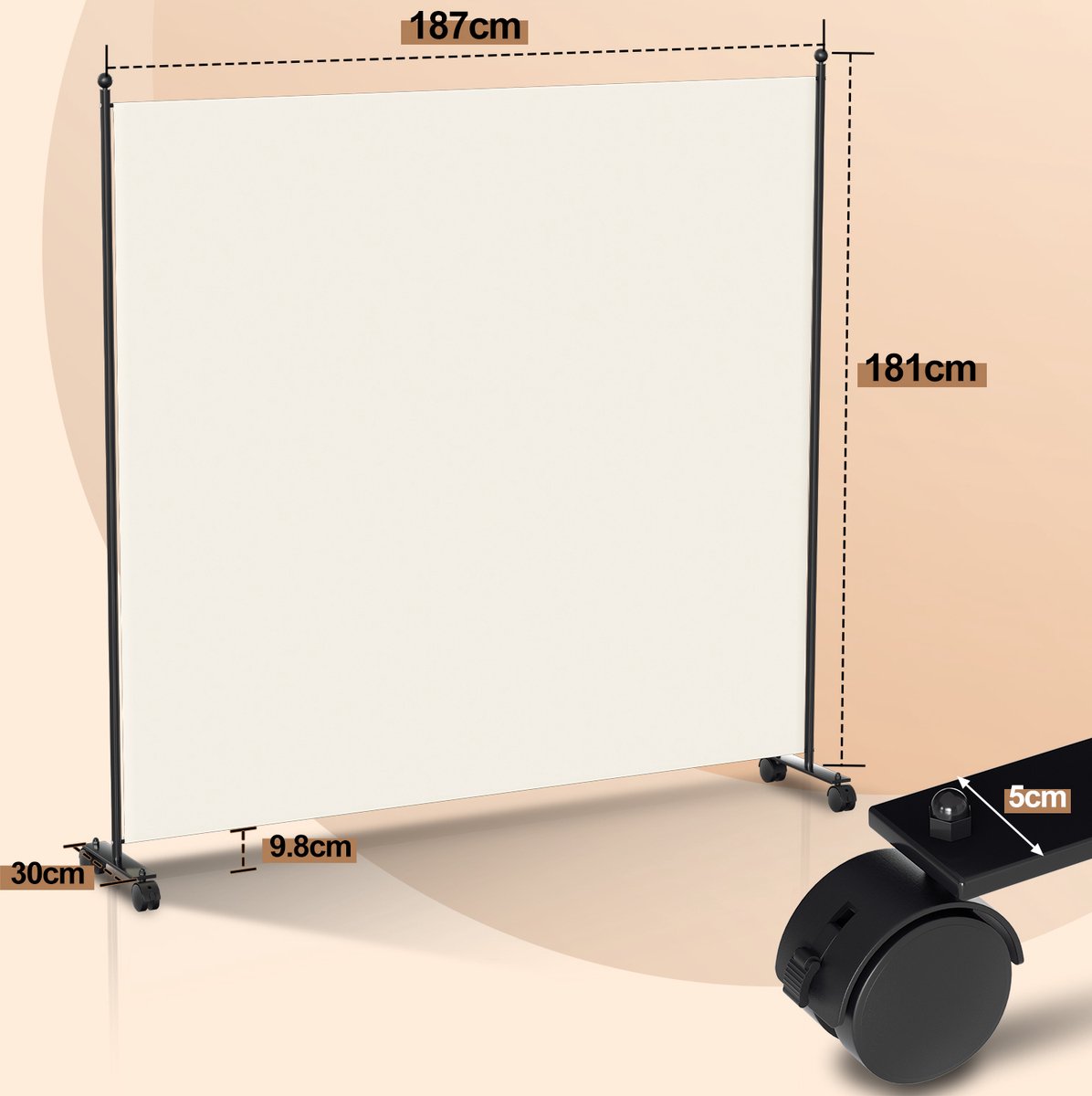 Room divider on wheels with 1 panel - 187 x 181 cm - Room divider Garden Spanish Wall Divider Beige