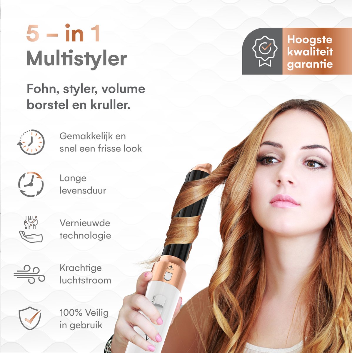 VENEUX® Föhnborstel - Airstyler - Krulborstel - Krultangen - 5-in-1 Multistyler - Met Opbergcase - Wit