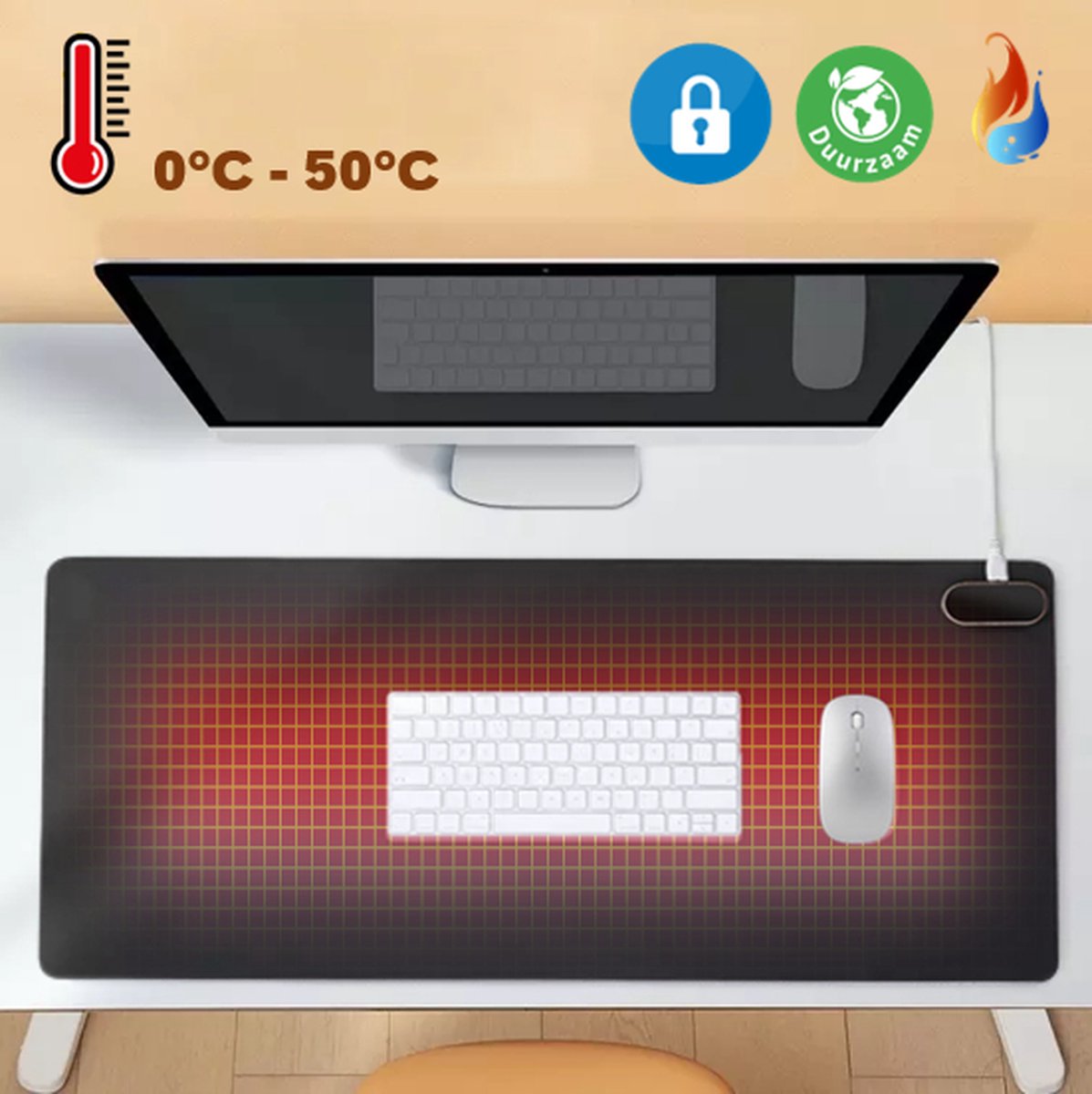 Gothermo® Verwarmde infrarood bureauonderlegger zwart / muismat / bureauverwarming / verwarmingsmat / bureaumat - 80x33cm - touchpad met verstelbare temperaturen - warme handen en voeten
