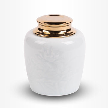 Dieren Urn Hond Kat Middel 800 ml Wit Goud Bloem
