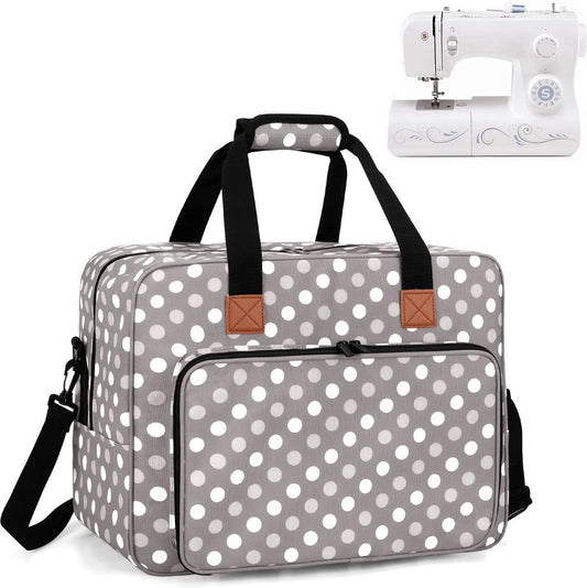 Sewing Machine Bag - Portable Carrying Case for Sewing Machine and Extra Sewing Accessories - Grey Dots