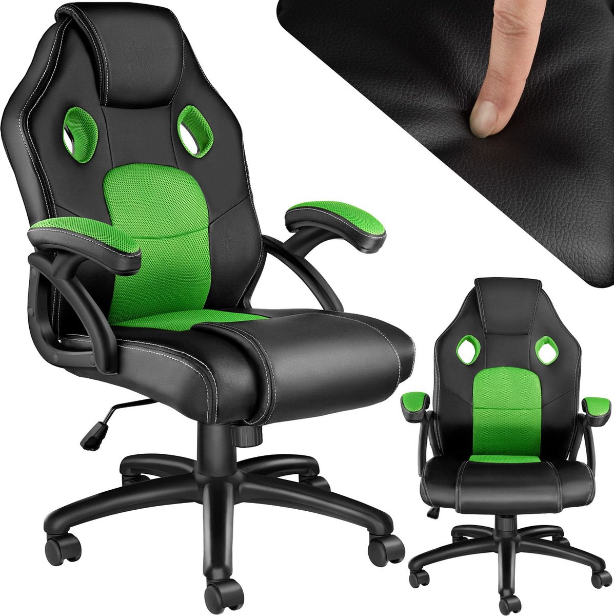 tectake® - bureaustoel gamingstoel - luxe bureaustoel kantoorstoel - racingstoel bureaustoel gamestoel Mike - zwart/groen