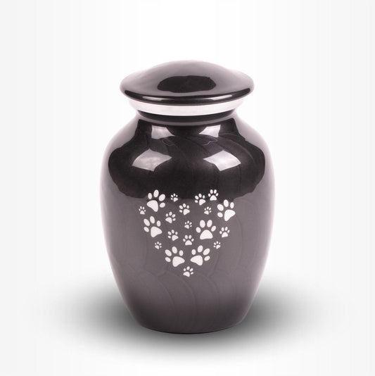 Pet Urn Dog Cat Medium 750 ml Black White Paws Heart