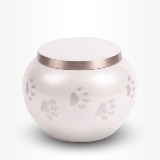 Dieren Urn Hond Kat Medium 900 ml Wit Zilver Pootjes Glans