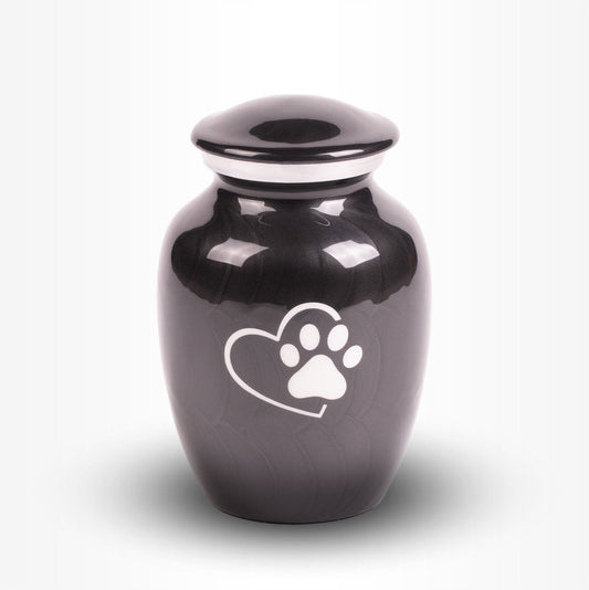 Pet Urn Dog Cat Medium 750 ml Black White Heart & Paw