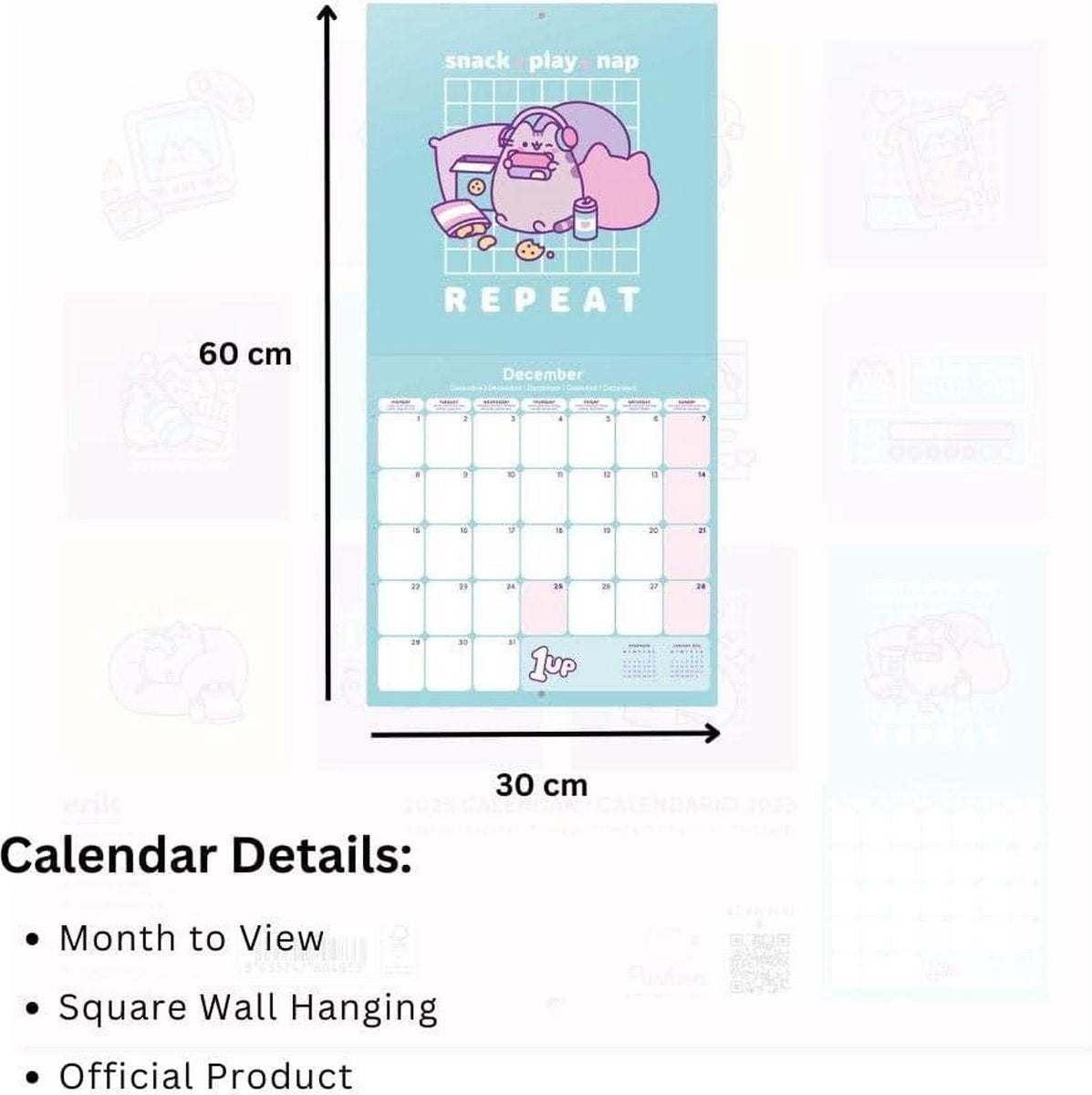 Kalender 2025 30x30 cm Pusheen Wandkalender 12 Maanden - FSC-gecertificeerde Brochurekalender - Inclusief Bonus 4 Maanden kalender 2025 maandkalender
