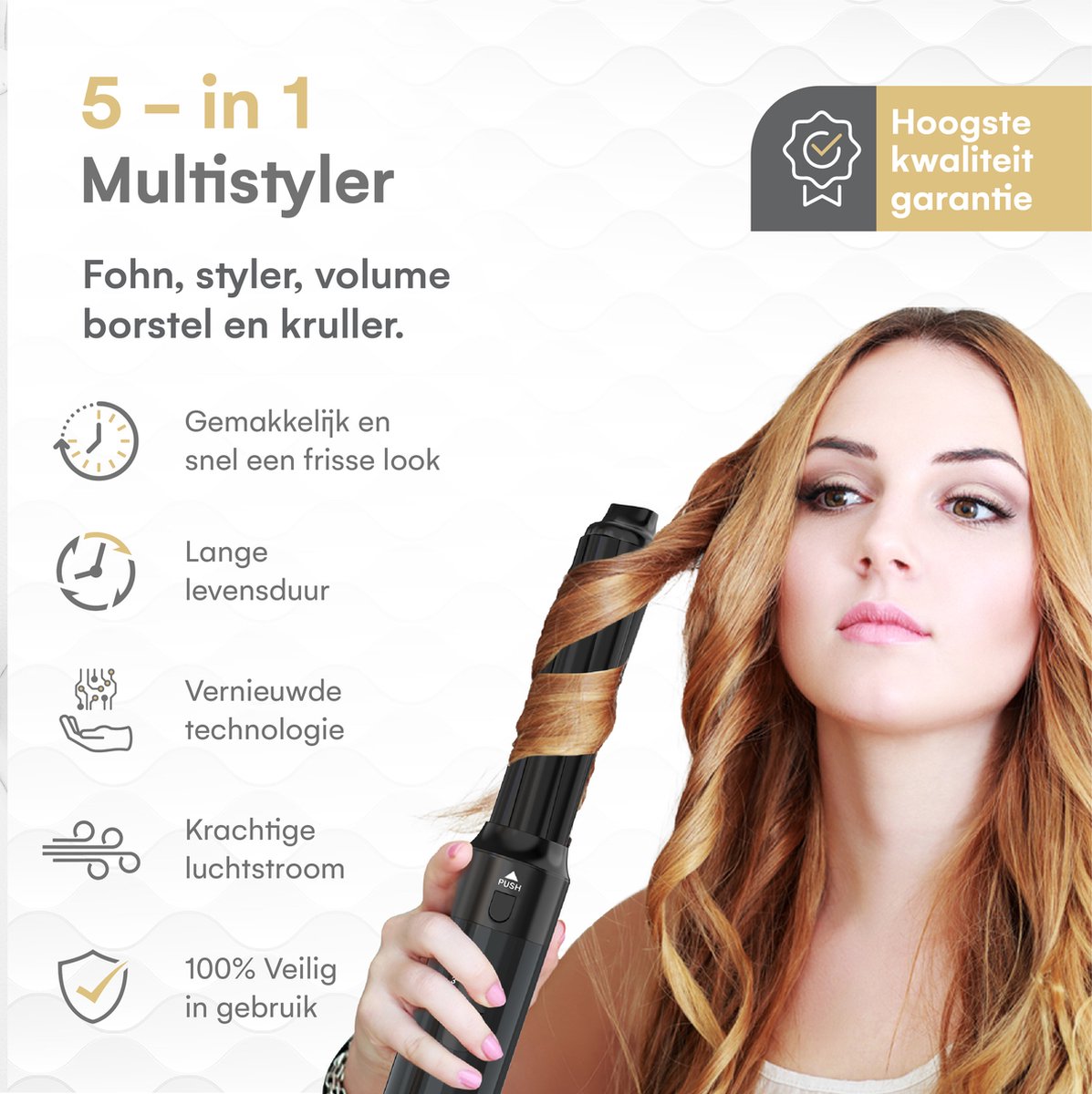 VENEUX® Föhnborstel - Airstyler - Krulborstel - Krultangen - 5 in 1 Multistyler - Met Opbergcase - Zwart