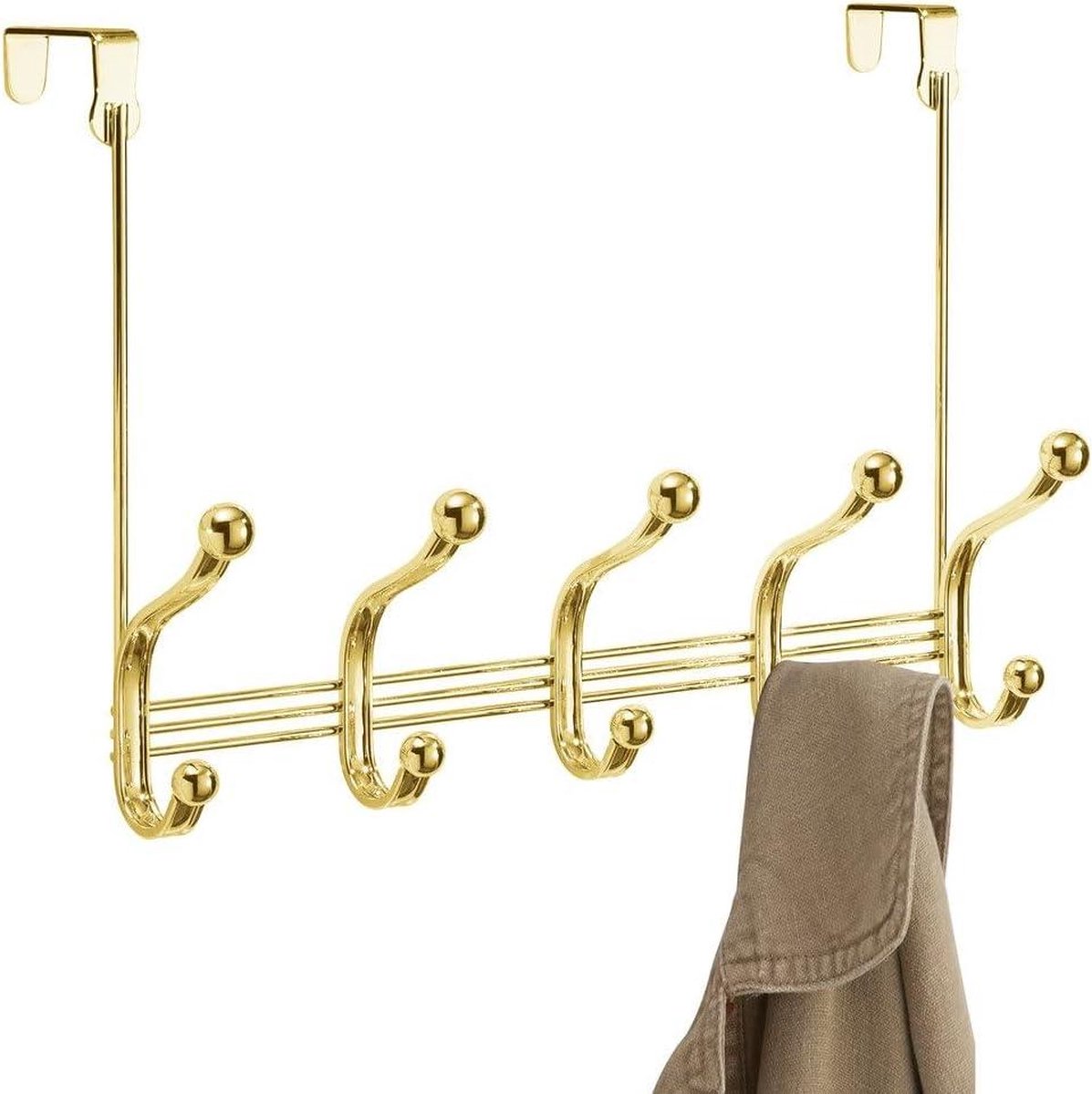 iDesign York Lyra Kapstok Deurrek - 5 Dubbele Haken voor Jassen en Sjaals - Gemaakt van Metaal - Goud - 39-37 x 13-34 x 27-94 cm deurkapstok opdekdeur
