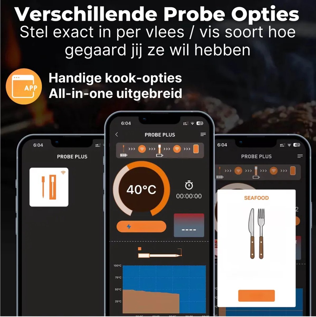 Meat thermometer - Digital BBQ Thermometer - Bluetooth - Barbecue Thermometer with App - BBQ Accessories - Kitchen Thermometer