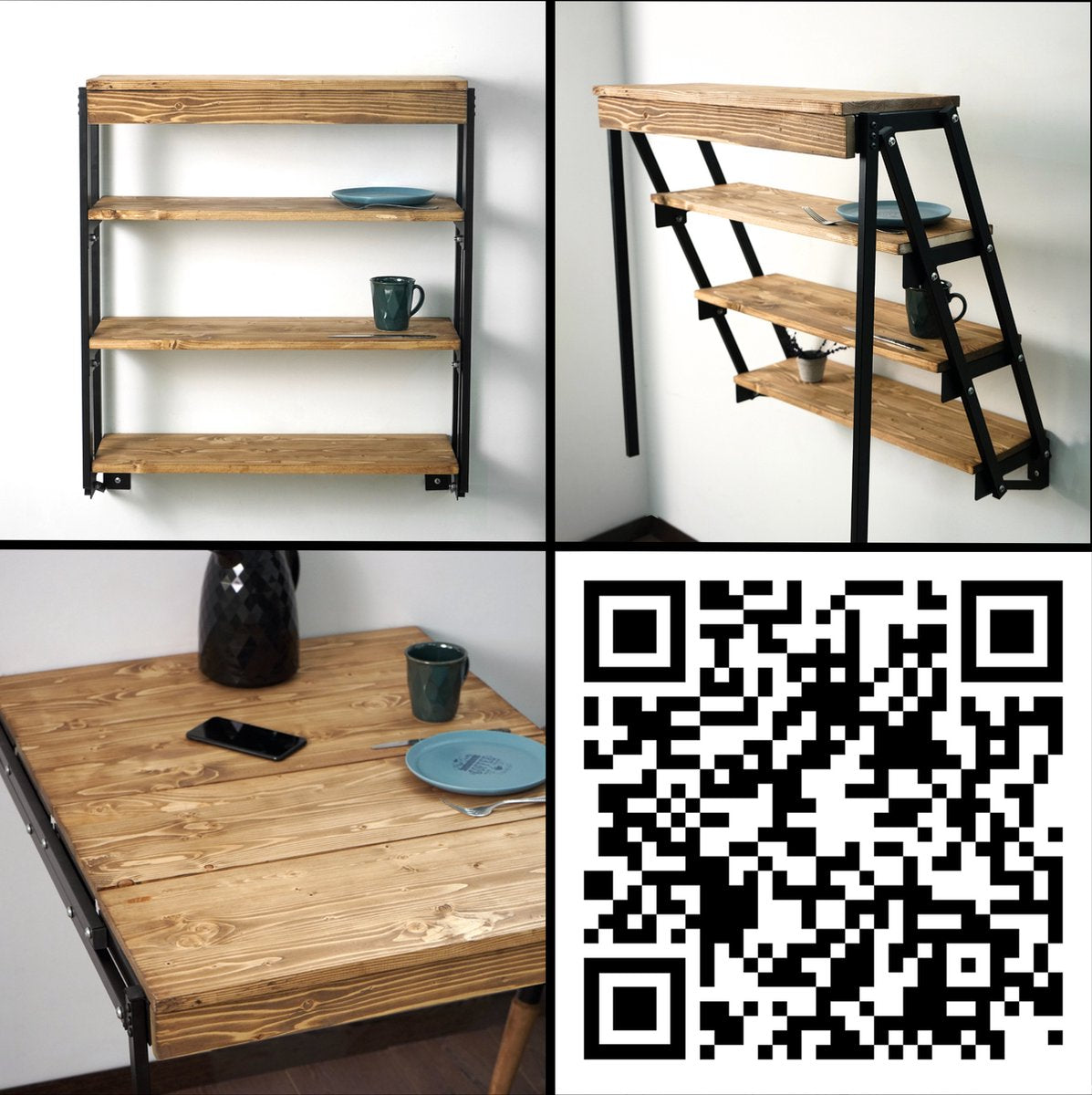 Opklapbare Tafel - Keukentafel - Wandtafel - Murphy Opvouwbare Tafel - Wandbureau - Bureau Inklapbaar - Multifunctioneel bureau & Plank - MDF - Wit
