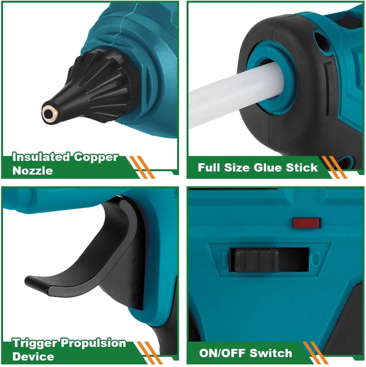 Cordless Hot Glue Gun - Cordless - Includes 2 Batteries - Free 10 Glue Sticks - Suitable for Makita B series 18V Tool Batteries - 100 WATT - Heats Up To 280 Degrees - 11mm Diameter - Blue